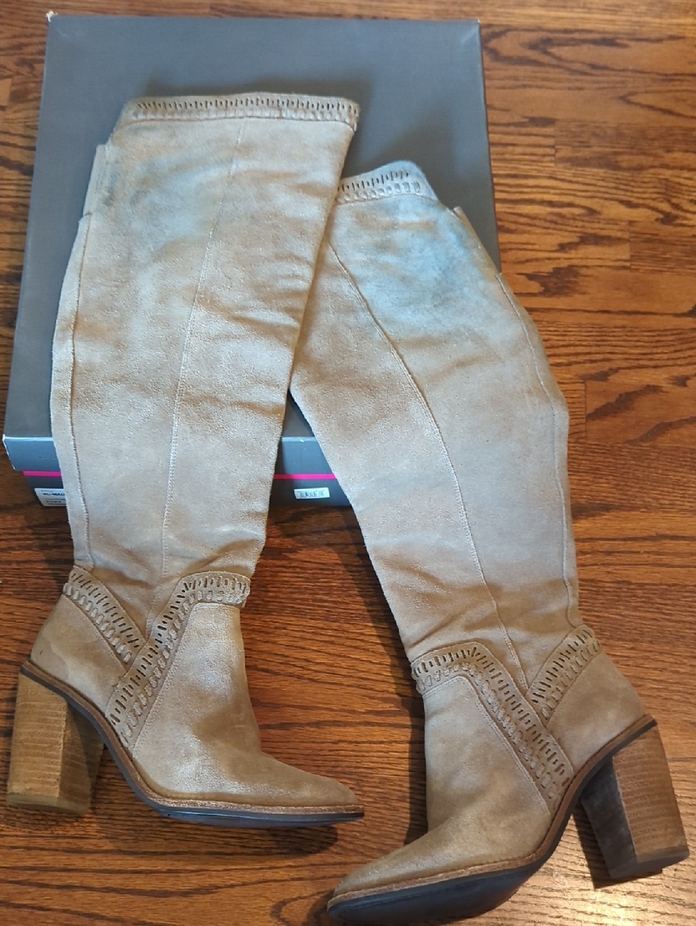 Vince Camuto Taupe Over-the-Knee Block Heel Madolee Boots Sz 8.5 - Picture 7 of 12